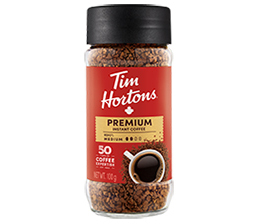 Ready to drink anywhere, Tim Hortons new rich, smooth and delicious instant coffee is made with Tim Hortons own blend of 100% Arabica coffee beans and available in Medium, Decaf and Light Roast. (CNW Group/Tim Hortons)